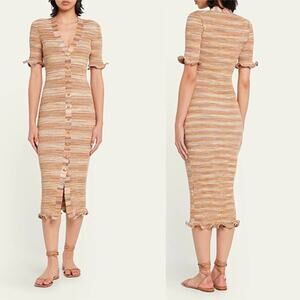 NWT Jonathan Simkhai Joei Lettuce Hem Space Dye Knit Henley Midi Dress Size: M
